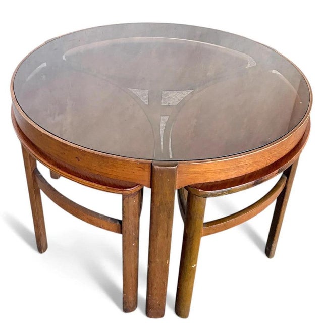 Mid-Century Nesting Tables in Teak with Smoked Glass Tops, 1960s, Set of 4 For Sale - Image 9 of 9