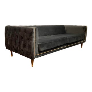 Modern Tufted Charcoal Velvet Sofa For Sale
