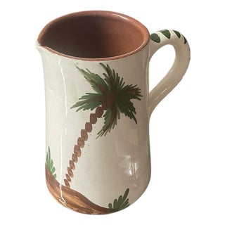 Hand-Painted Moroccan Terracotta Palm Pitcher For Sale