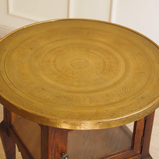 Metal Oriental Side Table with Engraved Copper Top, 1900 For Sale - Image 7 of 9