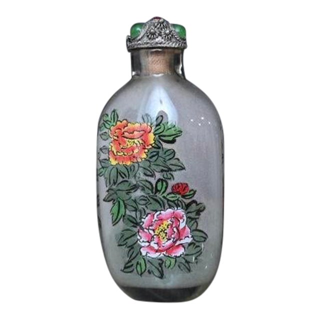 Mid 20th Century Chinese Inside-Painted Flower Snuff Bottle For Sale