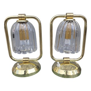 Art Deco Table Lamps in Brass and Murano Glass, 1930, Set of 2 For Sale