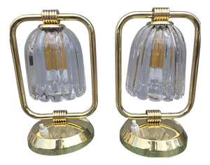 Art Deco Table Lamps in Brass and Murano Glass, 1930, Set of 2