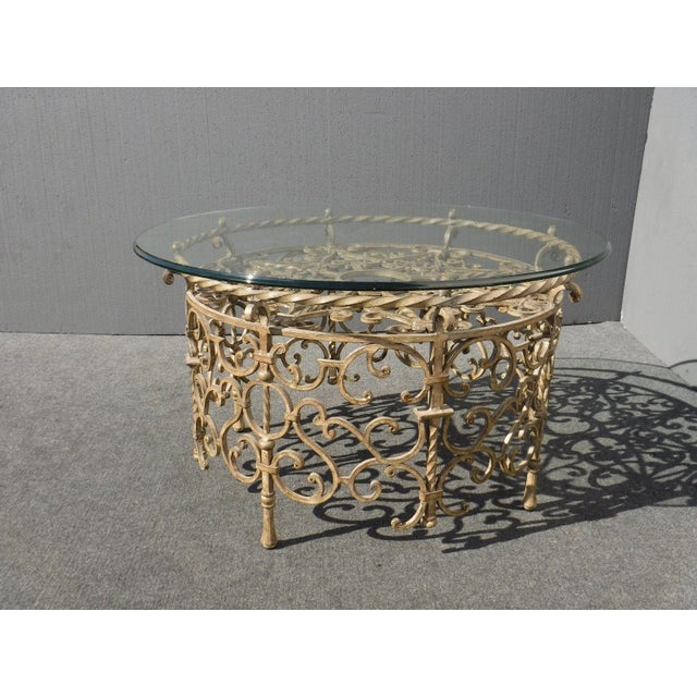 Vintage Spanish Monterrey Style Gold Wrought Iron & Glass Coffee