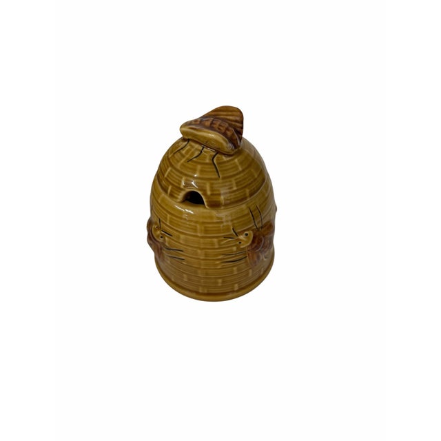 Farmhouse Vintage Brown Glazed Honey Bee Jar Server For Sale - Image 3 of 6