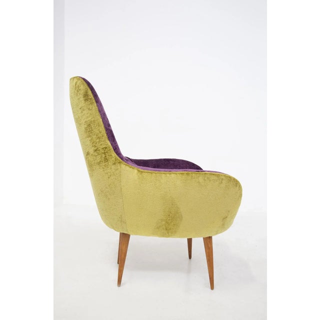 Brown Set of Vintage Wooden Armchairs in Purple and Green Velvet For Sale - Image 8 of 11