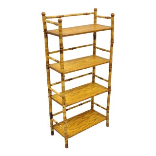 Antique English Victorian Bamboo 5 Tier Whatnot Shelf Display Stand Bookcase For Sale