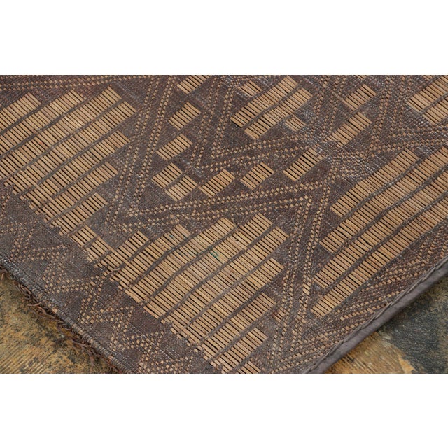 Tribal Vintage Tuareg Mat in Brown and Beige With Diamond Geometric Patterns For Sale - Image 3 of 7