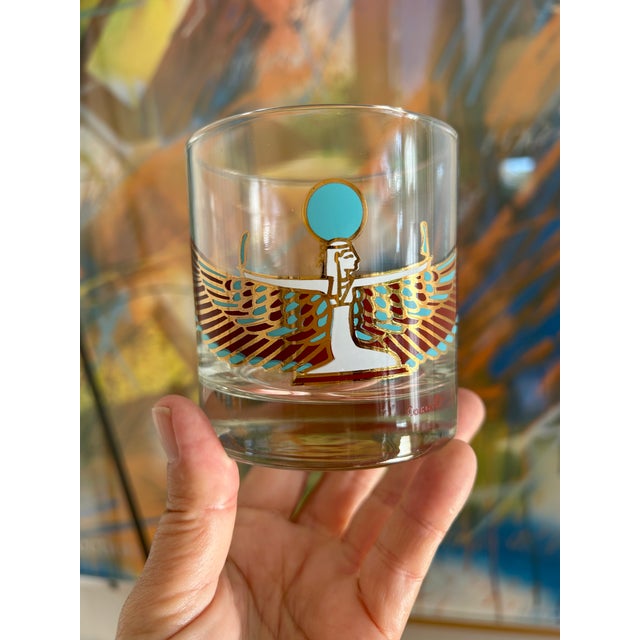 The Couroc Company MCM Couroc of Monterey Rocks Glasses With Egyptian Motif - Set of 8 For Sale - Image 4 of 4