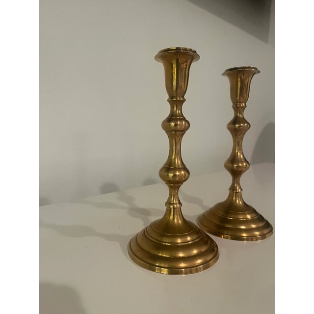 Vintage Brass Candlesticks- a Pair For Sale In Los Angeles - Image 6 of 6