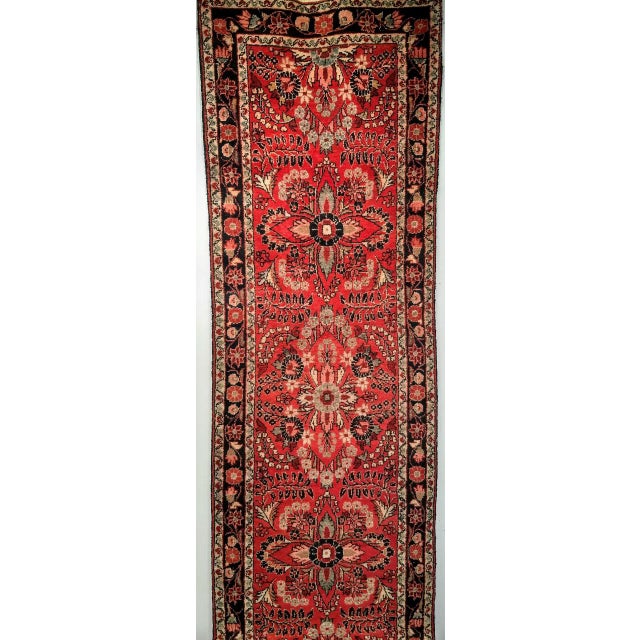 Vintage Persian Sarouk Lilian Runner Rug, Hand-Knotted Wool, Floral Design, Red & Pink, 3x25 For Sale - Image 11 of 17