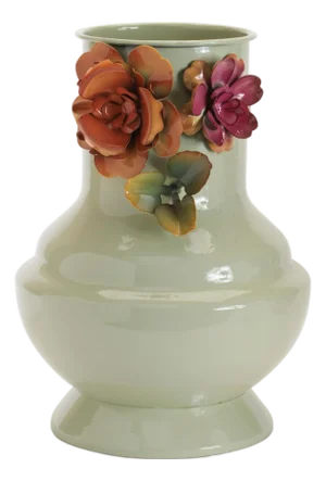 Floral Embossed Metal Vase 9.5"H