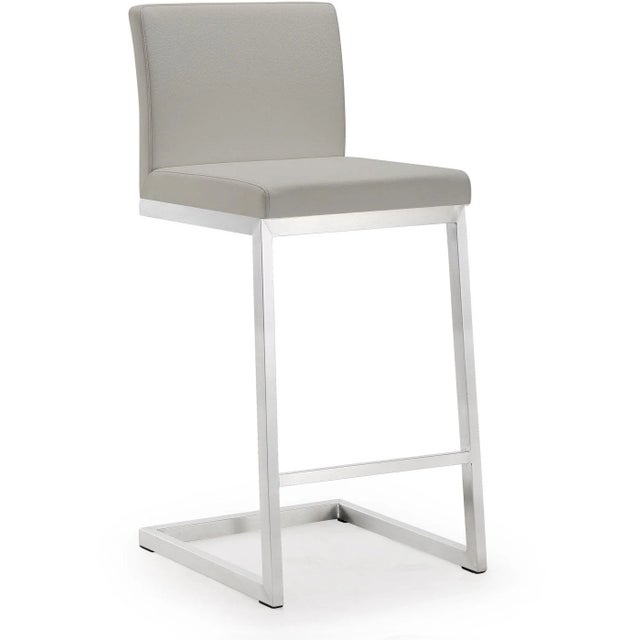 Parma Light Grey Vegan Leather & Steel Counter Stools - Set of 2 For Sale - Image 10 of 11