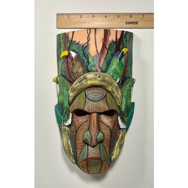 Vintage Boruca Indian Wall Art Costa Rica Hand Carved Painted Wood 10” X 6” For Sale - Image 9 of 9