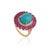 VR Jewels 14k Yellow Gold 9.35ct Cabochon Turquoise Ruby & Diamond Halo Cocktail Ring Size 4 For Sale - Image 4 of 18