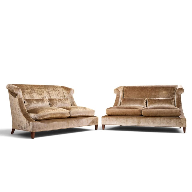 Thomas Pheasant for Baker Furniture Villa Settee Sofa - Pair Each sofa measures: 67 wide x 40 deep x 37 inches high, with...