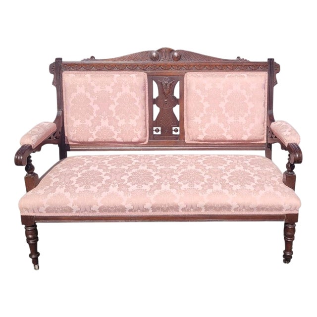 Late 19th Century Edwardian Style Victorian Era Carved Settee For Sale