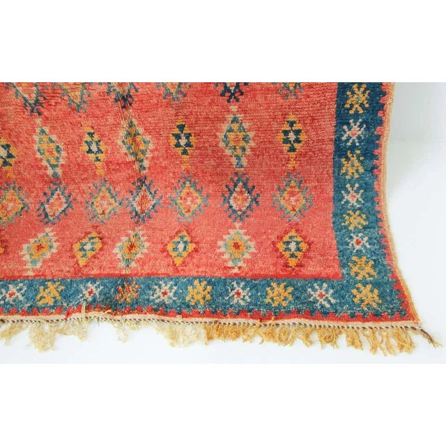 Textile 1960s Moroccan Berber Rug, Coral and Teal Geometric Wool, 4'10" × 9'10" For Sale - Image 7 of 14