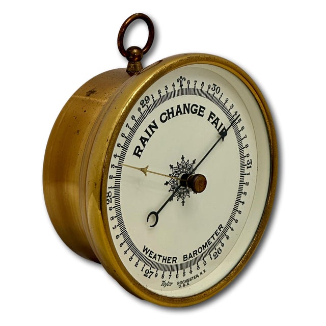 Early 20th Century Good Quality Antique Brass Ships Weather Barometer by Taylor Rochester New York - Circa Early 20th Century For Sale - Image 5 of 17