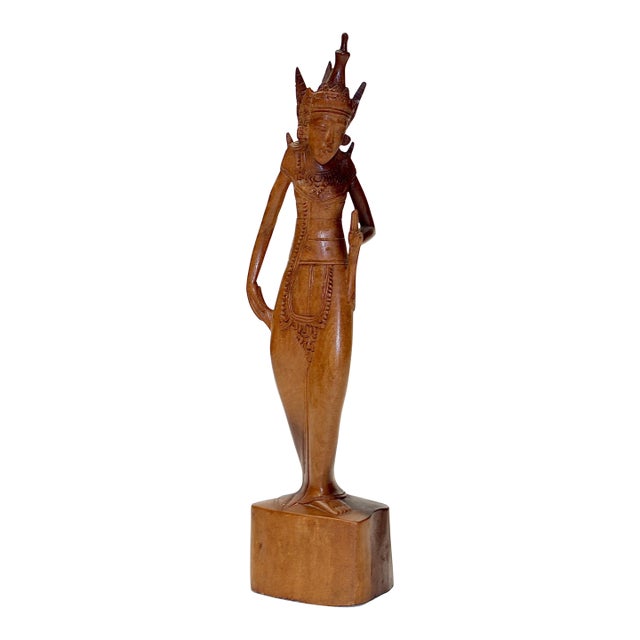 1950s Indonsian Handcarved Wood Figure of Moon Goddess For Sale