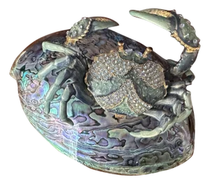 Jeweled Enameled Crab Paperweight on Abalone Shell