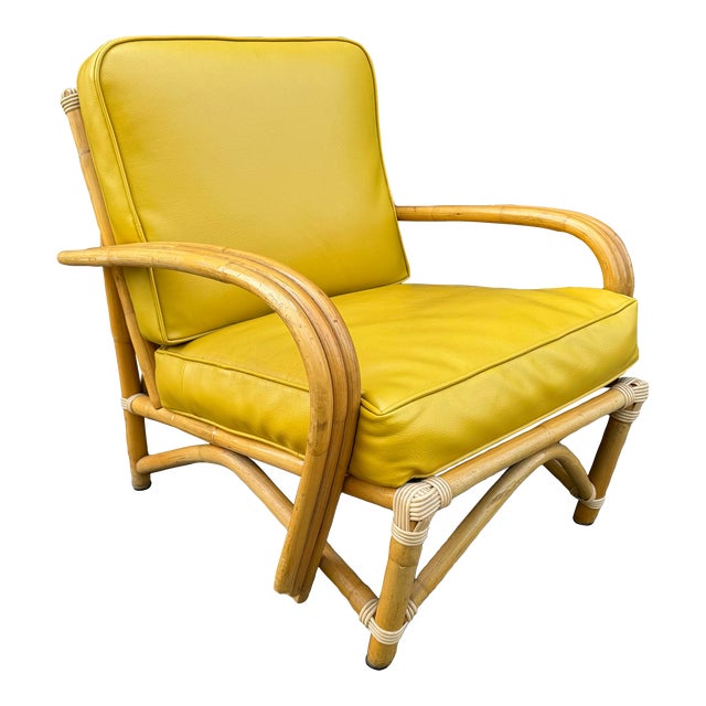 Mid Century Modern Bamboo Arm Lounge Chair Yellow For Sale