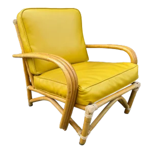 Mid Century Modern Bamboo Arm Lounge Chair Yellow