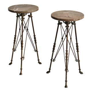 3-Legged Side Tables in Bronze and Marble attributed to Maison Jansen, France, 1960s, Set of 2 For Sale