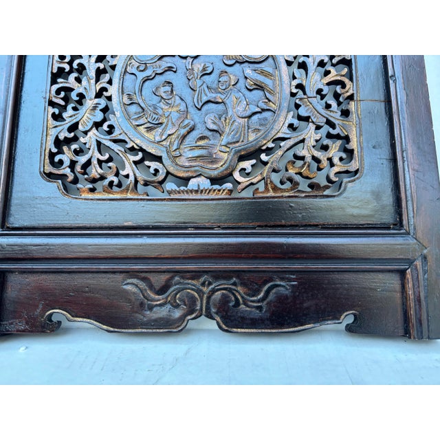 Wood 1875 Chinese Hand-Carved Wooden Wall Panels With Gold Accent and Certificate of Antiquity, Pair For Sale - Image 7 of 10