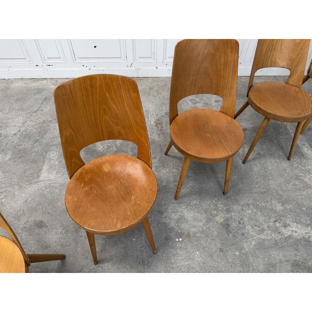 1950s Beechwood Bistro Chairs from Baumann, 1950s, Set of 6 For Sale - Image 5 of 8