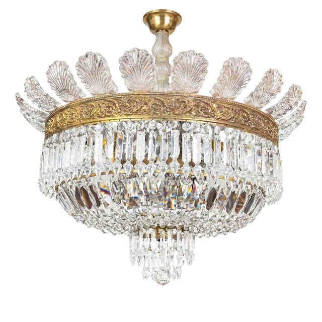 Large Italian Gilded Bronze and Crystal 6-Light Chandelier, 1960s For Sale