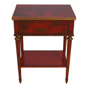 Maitland Smith Red & Gold Chinoiserie Paint Decorated End Table