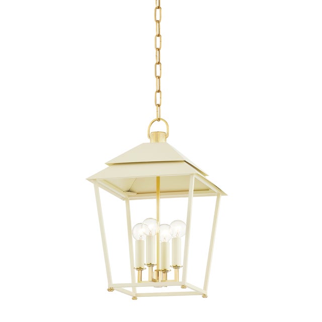 Hudson Valley Lighting Hudson Valley Lighting Natick 12.5 in. 4 Light Lantern in Aged Brass and Soft Sand Finish For Sale - Image 4 of 4