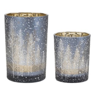 Navy Pine Tree Glass Candle Holder (Set of 2) For Sale
