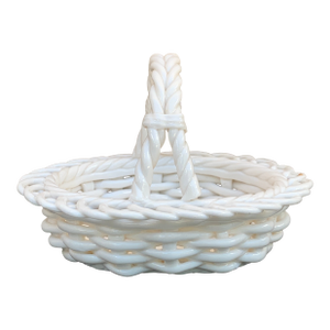 1980s French Country White Ceramic Woven Basket