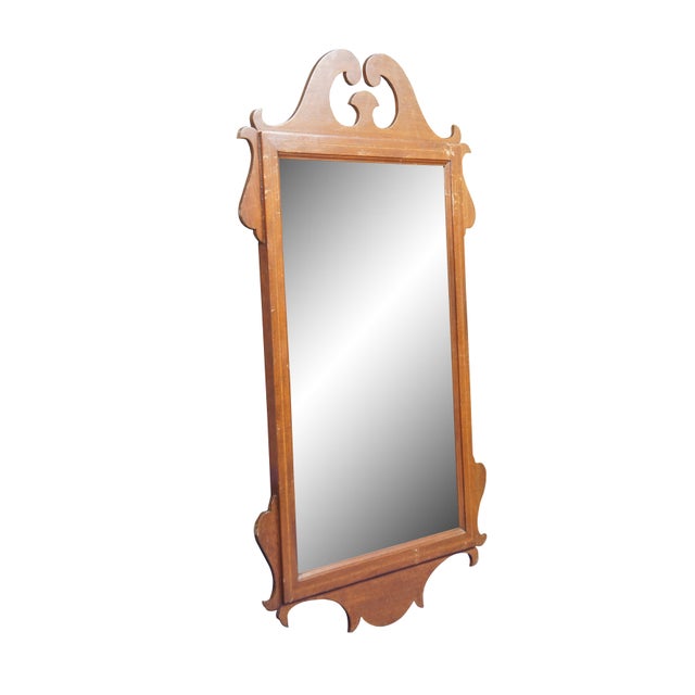 Chippendale Mid 20th Century Vintage Chippendale Mahogany Inlaid Wall Vanity Mirror For Sale - Image 3 of 12