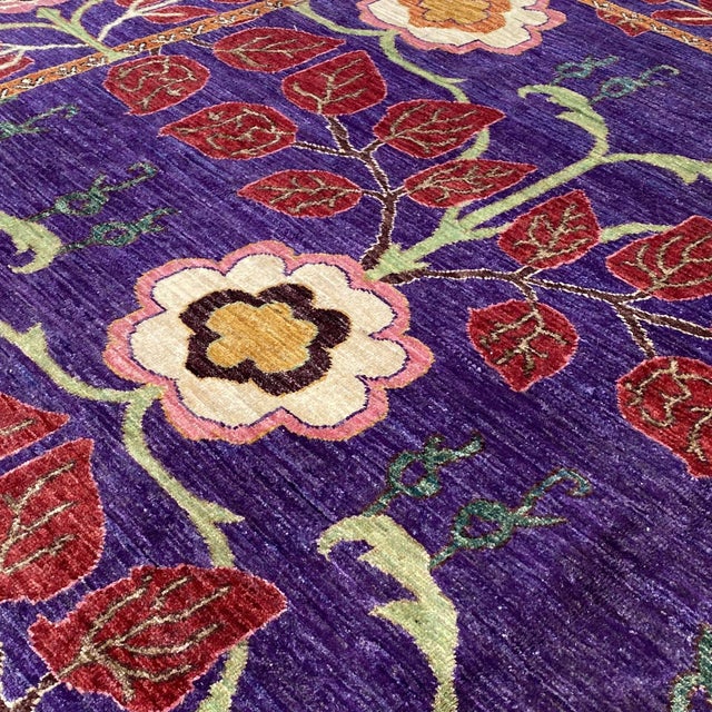 Persian Fine Aubergine Persian William Morris Hand-Knotted Wool Rug - 9'2" X 12' For Sale - Image 3 of 12