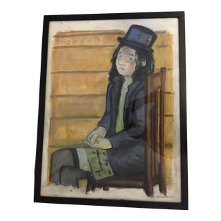 2020 "Young Woman with Black Hat" Pastel Drawing by Terry Bruszewski, Framed For Sale