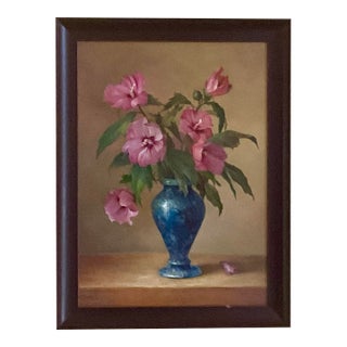 Mid 20th‑Century Vase With Flowers — Rich Classical Still Life Oil on Board, Signed For Sale