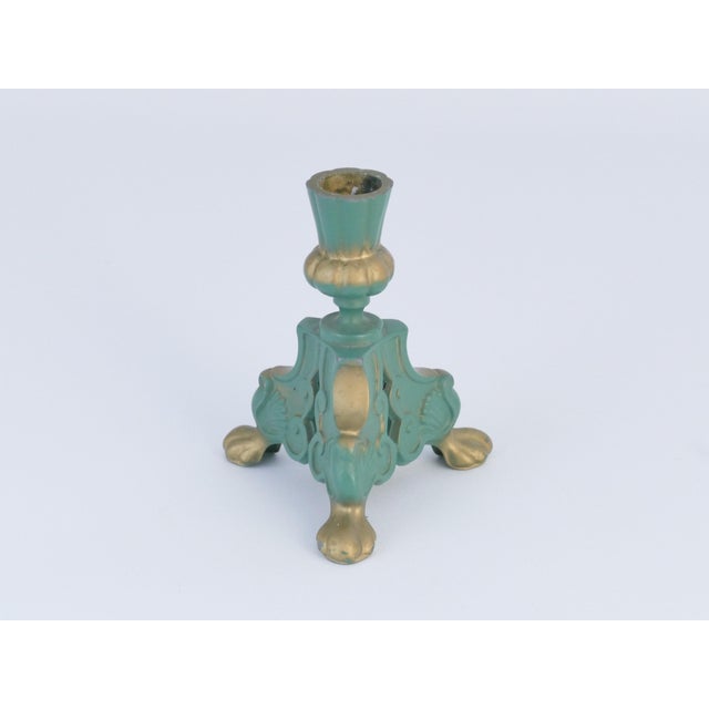Art Deco Sage Green Metal Candleholder Star Metal, Sweden, 1940s For Sale - Image 3 of 11