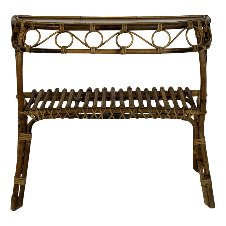 Vintage Rattan and Wicker Console Table with Masonite Top, 1950s | Chairish