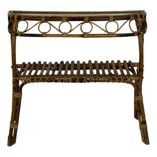 Vintage Rattan and Wicker Console Table with Masonite Top, 1950s For Sale