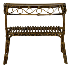 Vintage Rattan and Wicker Console Table with Masonite Top, 1950s