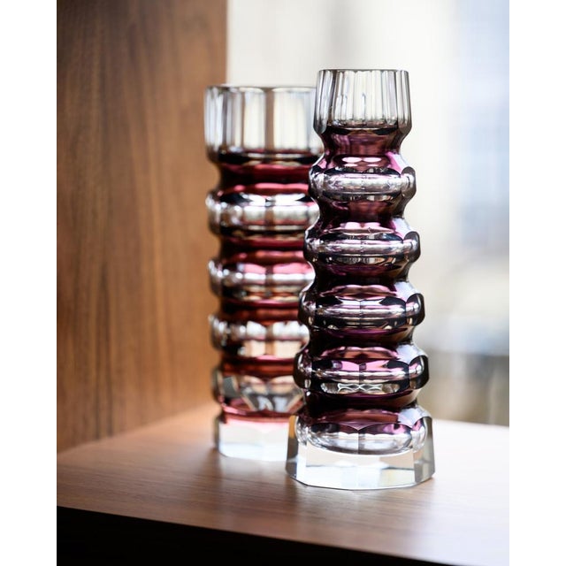 Glass Ruby Red Block Vases from Ilm-Kristall, East Germany, 1970s, Set of 2 For Sale - Image 7 of 18