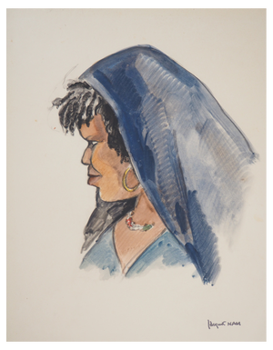 Jacques Nam, Model With Large Eyes, 1930, Watercolor