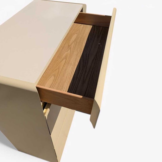 Postmodern Mid 20th Century Lane Postmodern Five-Drawer Tallboy Dresser in Beige Lacquer, Glass For Sale - Image 3 of 13