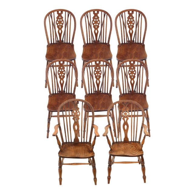 Harlequin Ash, Elm & Beech Kitchen Dining Chairs, 1910, Set of 8 For Sale