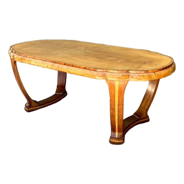 Vintage Art Deco Scalloped Edge Burl Wood Center Hall Table For Sale