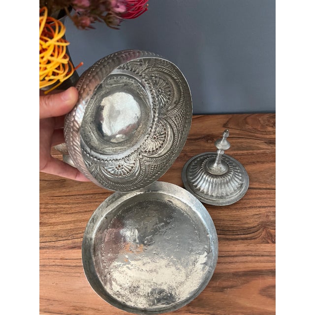 1910s Antique Islamic Metal Round Shaped Box For Sale - Image 10 of 13