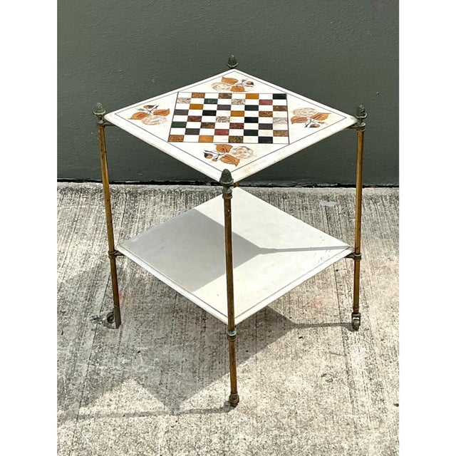 Vintage Marble Inlay Chessboard Side Table For Sale - Image 11 of 12
